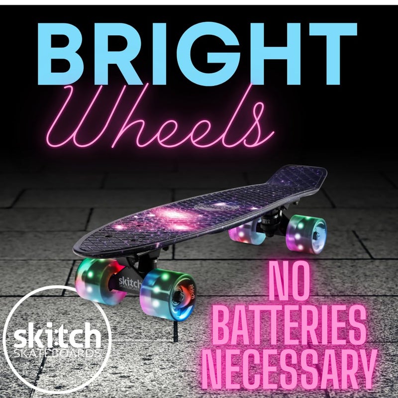 SKITCH Complete Skate Board for Kids 8-12 4-6-8-10 6-12 Year Old Beginner Girls Children Gift Set 22 Inch Penny Board Mini Cruiser Bearing Pink Skateboards Backpack Skate Tool (Purple Galaxy LED+) - Image 3